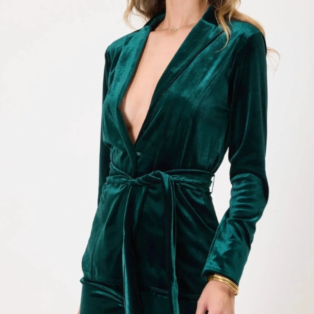 Charlie Holiday Green Velvet Belted Blazer | Sz S